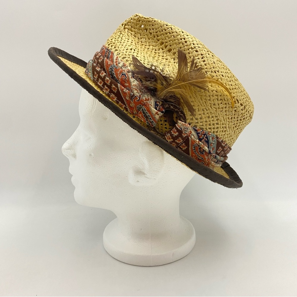Delux Fedora Straw Hat w/ Feathers One Size